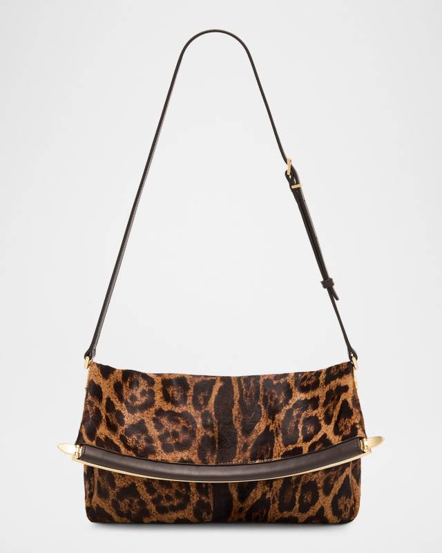 Magenta Animal-Print Calf Hair Shoulder Bag